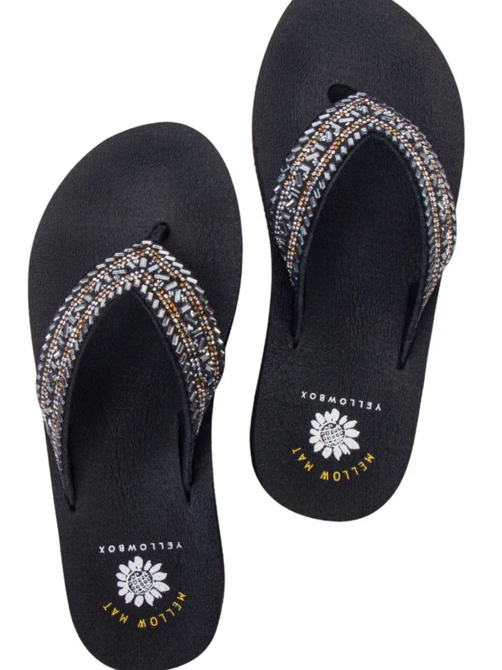 Yellow Box Bryce Black Two Tone Rhine Beaded Flip Flops with Metallic Accents